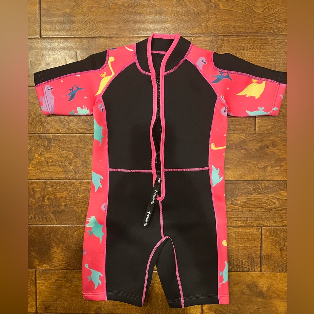 Kids Dinosaur Print Swim Suit - Black and Pink Like New Size Large